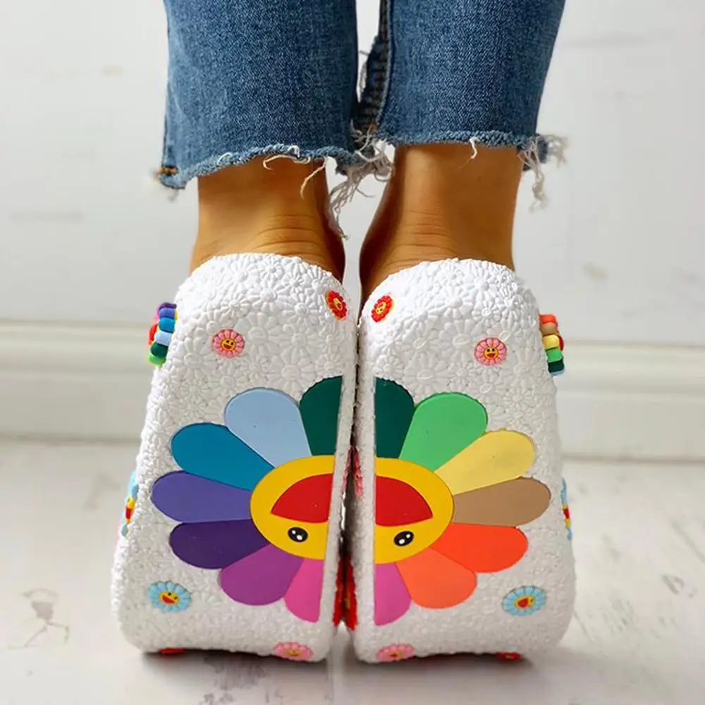 Beach Slippers 3D Smiling Sunflower Platform Sandals Women Casual Flats Flip Flops Outside Summer Home Bath Indoor Shoes | Обувь
