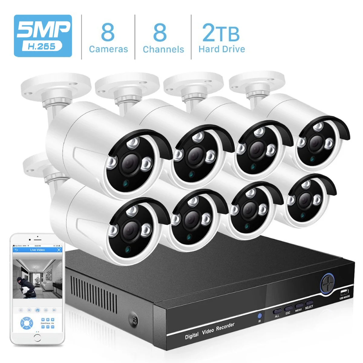 Комплект камеры видеонаблюдения BESDER 8CH 5MP POE H.265 IP камера ИК наружная