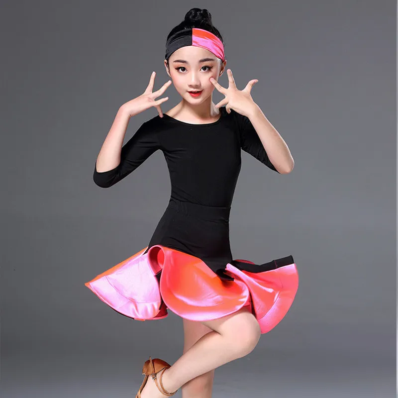 Новое Детское платье для латинских танцев, сценические костюмы для девочек, детская одежда для соревнований, бальные костюмы для латинских танцев