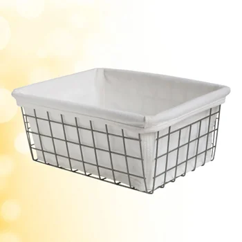 

1pc Wire Rectangular Lined Iron Basket Storage Organizer for Cabinet Kitchen Freezer Nursery