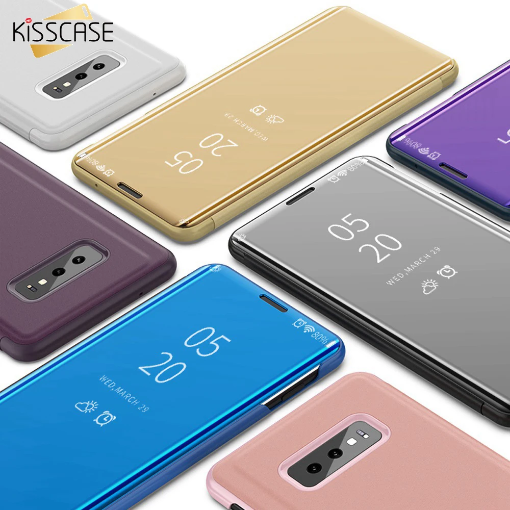 Чехол KISS с зеркальным покрытием флип-чехол для samsung S10 S9 S8 Plus 5G S10E S7 Edge умный чехол