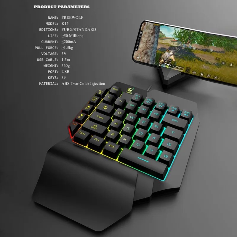 Мини 39 клавиш USB Проводная клавиатура мышь одна рука портативный отзывчивый ПК телефон игровая клавиатура мыши