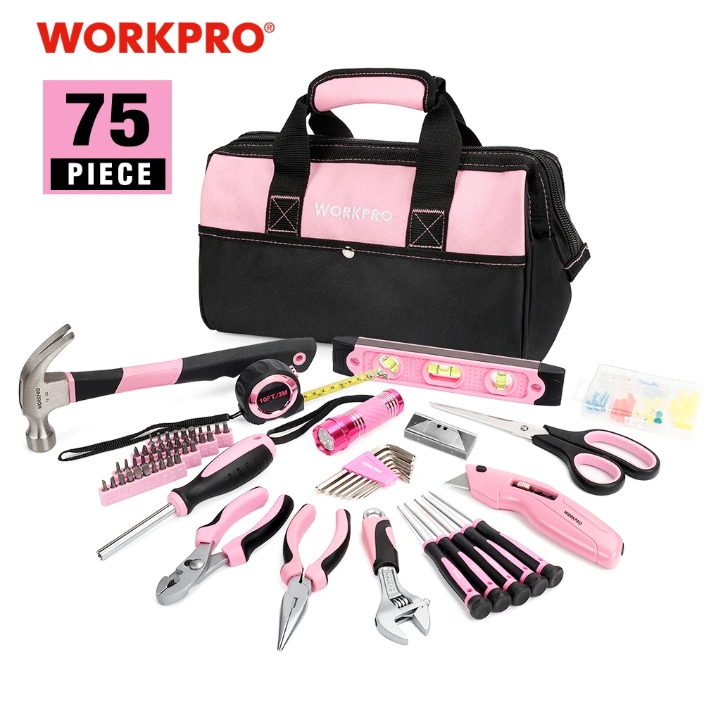 WORKPRO 75 шт. набор бытовых инструментов Розовые Инструменты для дома Набор отверток