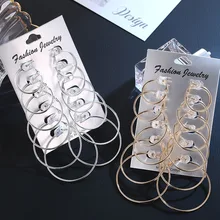 6 пар круглые/круглые большие серьги-кольца для женщин, серебряные серьги-кольца, набор золотых модных колец, женские украшения аксессуары