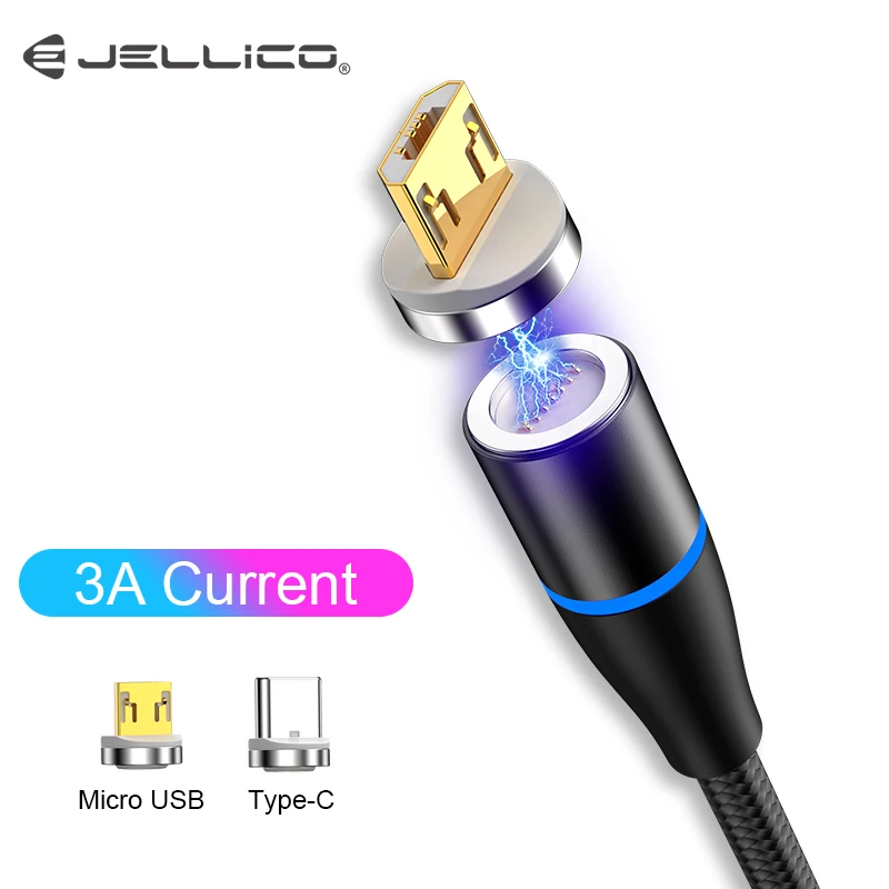 Зарядный кабель Jellico USB Type C со светодиодной подсветкой магнитный для iPhone Samsung