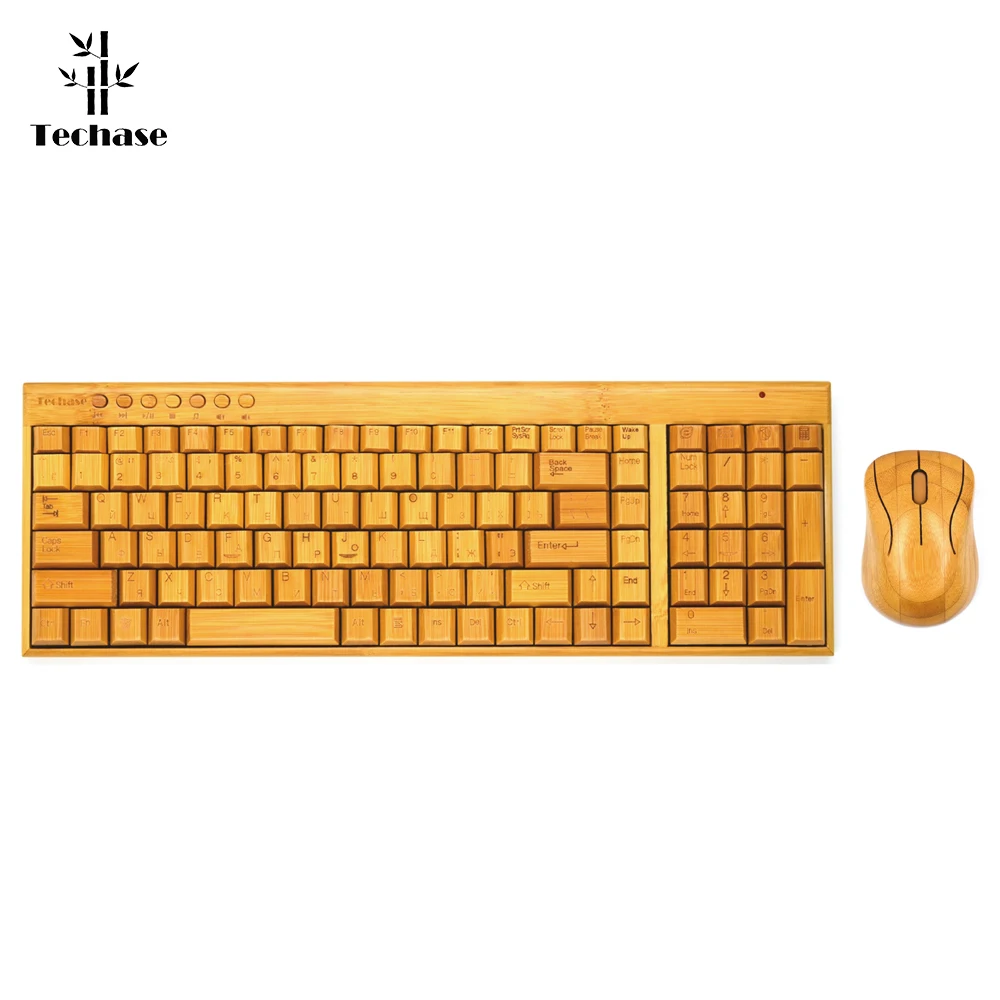 Клавиатура Techase с дизайном бамбука и руассианской версией Teclado E Mouse Sem Fio