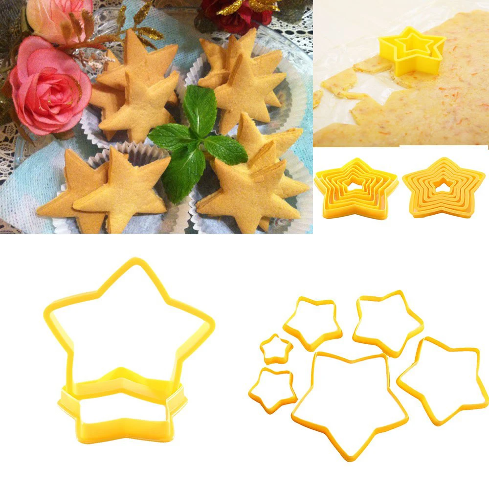 

New 6pcs/set Cookies Cutters Biscuit Molds DIY Fondant Five-point Star Cake Mould Stamps Baking Tools for Christmas Decoration