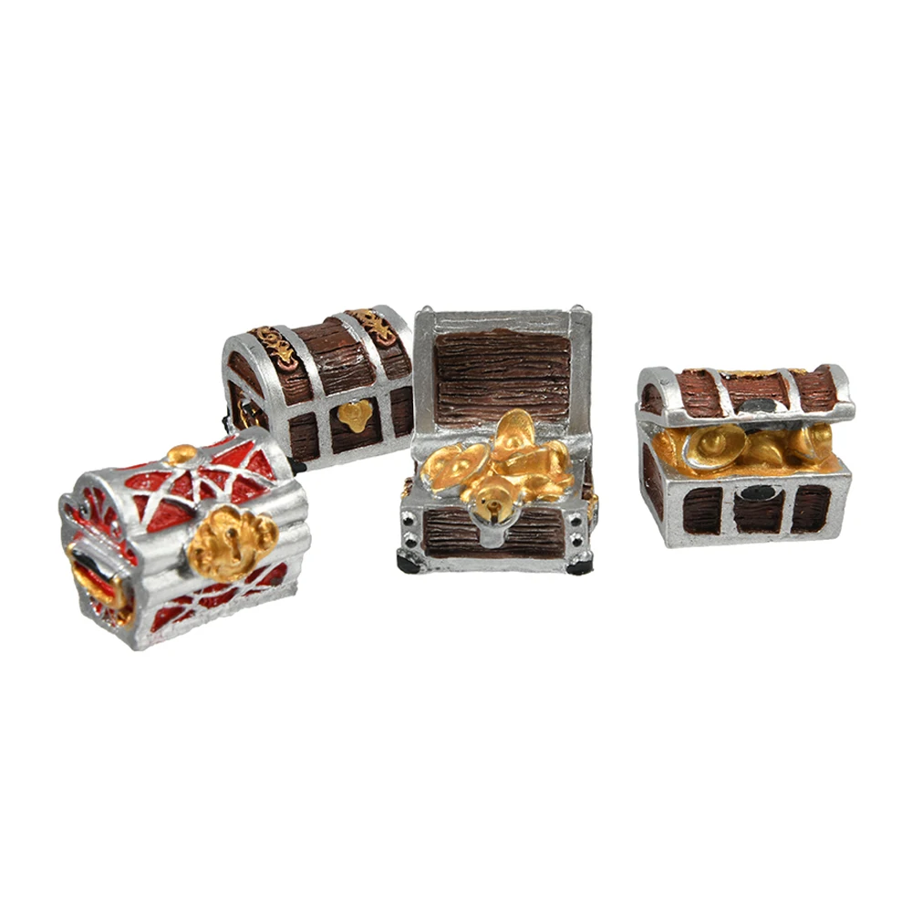 Treasure Chest Box Antique Creative Fish Tank Ornaments Landscape Pirate Gold Coins Resin Decorations Fish Tank Decorations Mini Landscape Ornaments Aquarium Ornaments