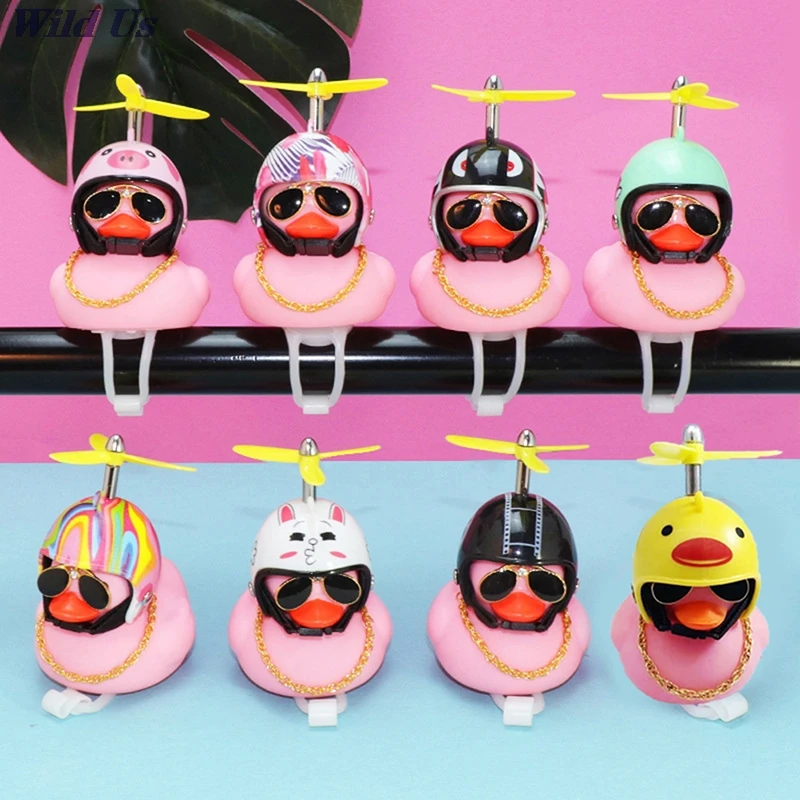 STYLE A-O Cute Rubber Duck Toys Kids Toys Helmet Pink Duck Propeller Baby Shark Bath Toys Bicycle Car Ornaments Decoration 1Pc