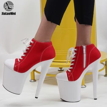 

20CM Super High Heels Platfrom Canvas PU Mix Color Sexy Women Dance Club High-Heel Shoes