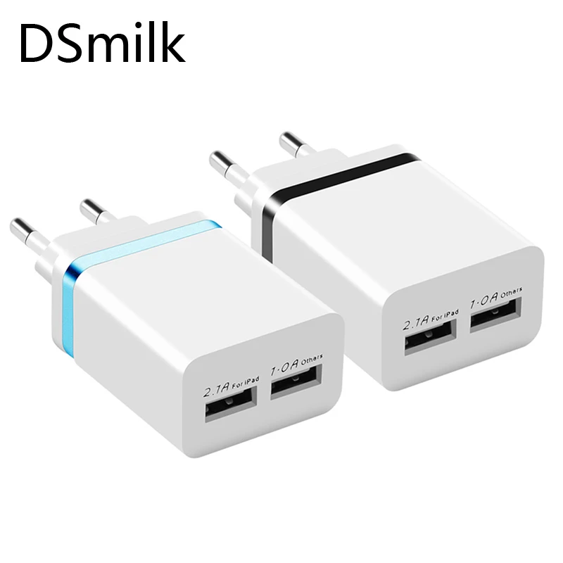 

DSmilk USB Charger 2-Ports 5V/2.1A Charge for Samsung iPhone Huawei Wall Mobile Phone Universal Adapter Fast Charging