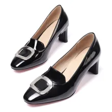 

Block Heel Pumps Women Shoes 2020 Spring Chunky Medium Heels Female Shoes Patent Office Ladies Work Shoes Black White Red Size10