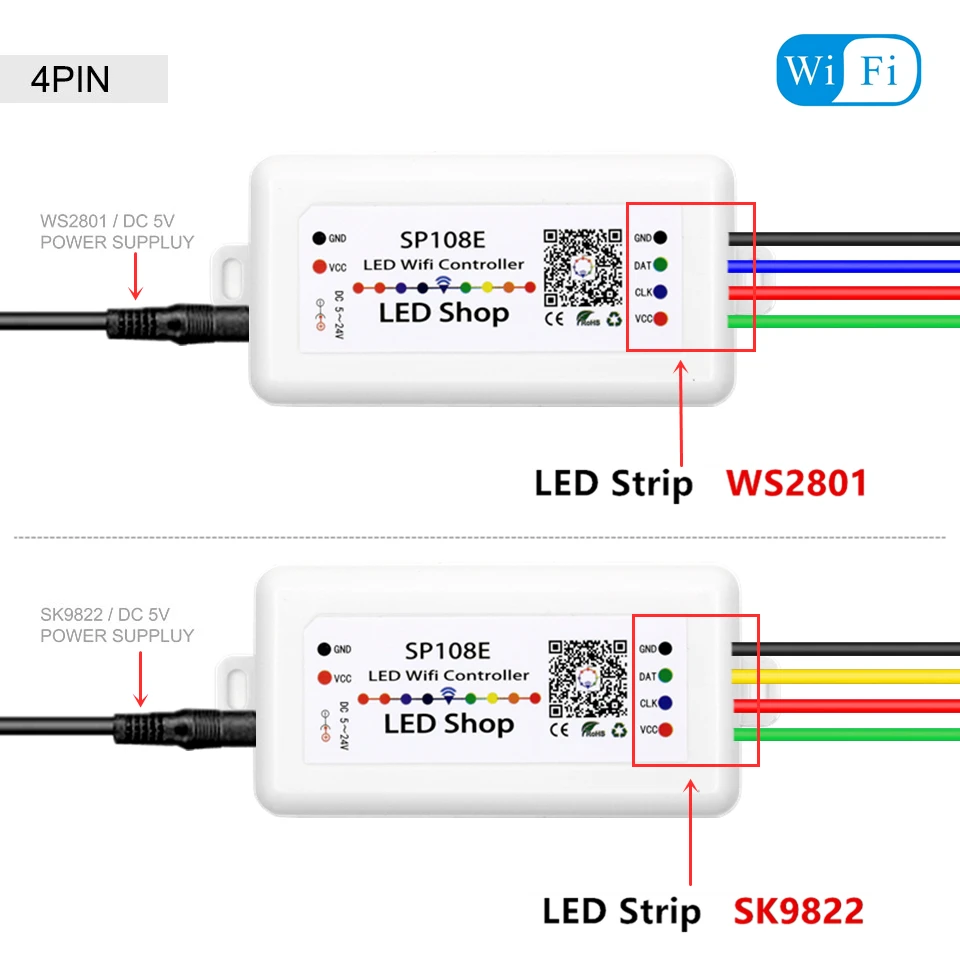 SP108E светодиодный Wi-Fi магический контроллер WS2812B WS2813 и т. Д. Светодиодная лента Модуль светильник Smart APP Беспроводное управление IOS 10/Android 4,4 DC5-24V