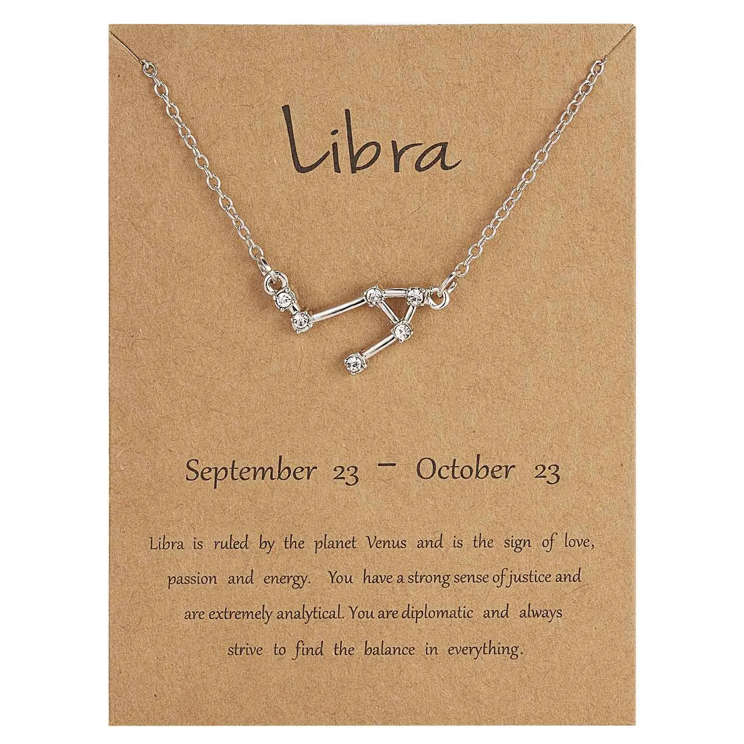 Rinhoo 12 Constellation Necklace Zodiac Sign necklace with Card Pendant Necklace charm Message Card Birthday Gift for Women Girl - Окраска металла: silver Libra