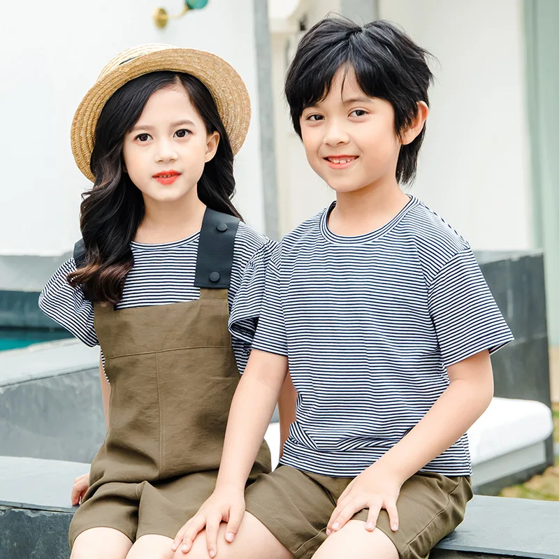 2 Daddy and Me Mother Son Outfits Family Matching Clothes Mum Mom and Daughter Dresses Striped Family Look T Shirts Boys Pant - Цвет: 2