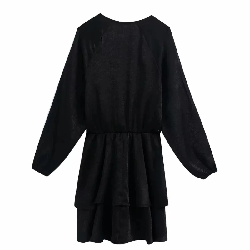 Skup 2019 kobiety elegancki krzyż v neck wiązane casual linia sukienka kobiet z długim rękawem kaskadowe ruffles vestidos jesienne sukienki DS2795