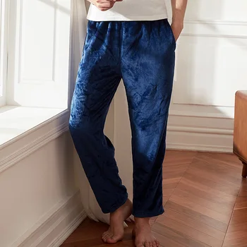 

NANJIREN Winter Flannel Sleep Pants For men Large Size Home Pajama Warm Plus Velvet Trousers Male Casual Loose Sleep Panties