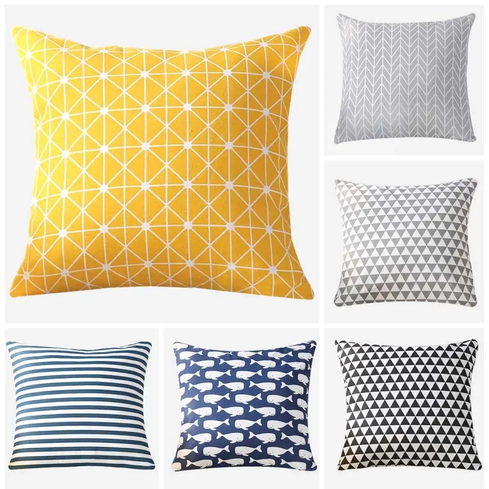 cheap Meijuner Colorful Geometry pattern Modern Simple Cushion cover Geometric Printed pillowcase Linen cotton Pillow cover Sofa MJ025