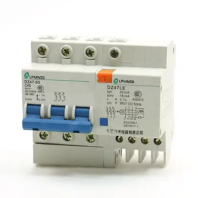 400V 40A ON/OFF DZ47-63 3P прерыватель цепи при утечке на землю 6000A