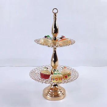 

2020 new gold mirror cupcake stand crystal metal Party and family decoration large fruit plate fruit basket home set cake tool