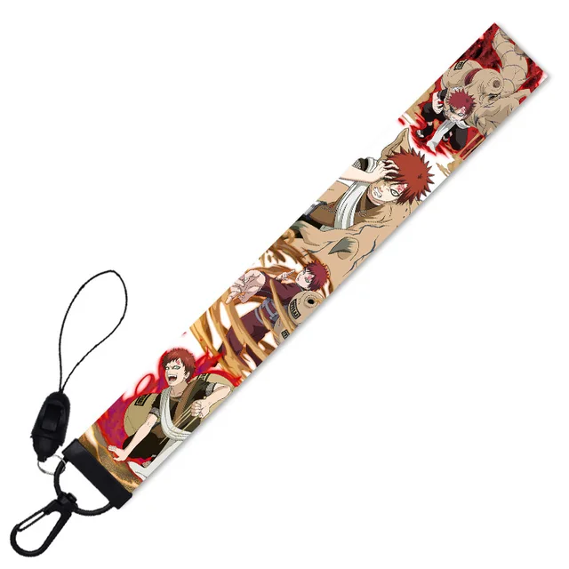 Gaara Keychain Anime Accessories Narutos Neck Strap Phone Chain Rope for Mobile Work Id Card Bag Lanyard Cartoon Jewelry Gift Black Short Lanyard