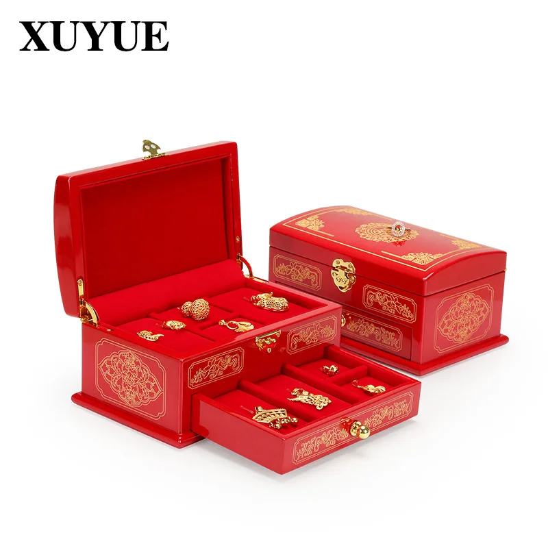 

New Jewelry Box Wedding Gold Jewelry Box Ring Earrings Dowry Nine Treasure Box Festive Packing Box Spot