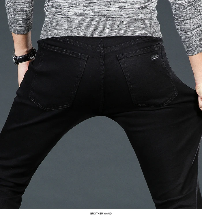 Мужские классические черные джинсы, эластичные облегающие джинсы, мужские брюки, большие размеры 40, 42, 44, 46, деловые повседневные брендовые штаны