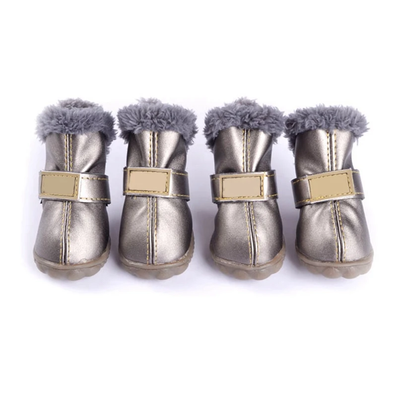 4 шт./лот; зимняя водонепроницаемая обувь для домашних животных; теплые защитные ботинки с нескользящей подошвой - Цвет: Silver
