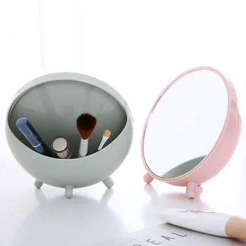 

2in1 HD round Desktop Makeup Mirror with Storage Bin Portable Jewelry Storage Box Cosmetic Mirror Vanity Mirror Make Up Tool