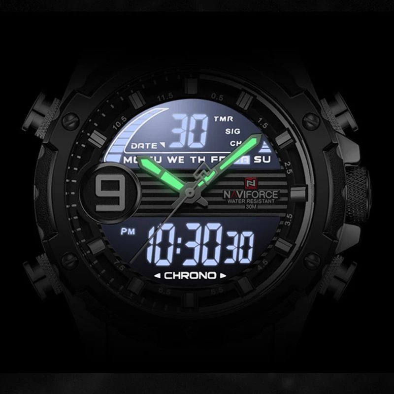 NAVIFORCE Роскошные мужские часы с ЖК дисплеем и цифровым аналоговым хронографом
