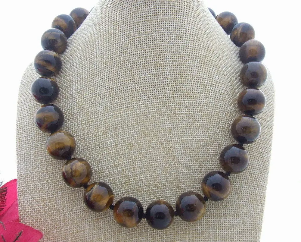 

S051008 18MM Round Tiger's Eyes&CZ Clasp Necklace