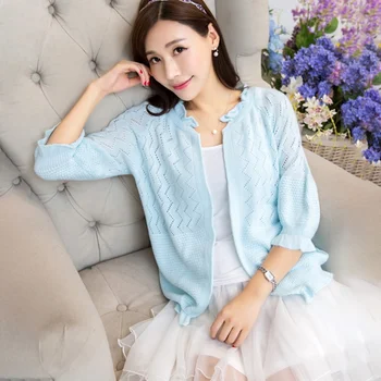 

Women Cardigan Autumn Knitted Solid Color Sweet Knitted Thin Jumpers Sweet Female Coat Sweaters
