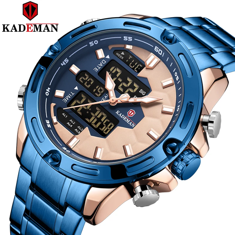 KADEMAN,, Топ бренд, Роскошные мужские часы, светодиодный, двойной ход, мужские, t, спортивные, цифровые, водонепроницаемые часы, кварцевые наручные часы, Relogio Masculino