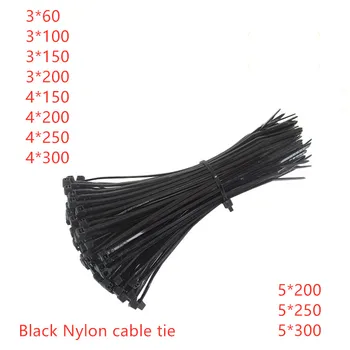 

50pcs/Lot Black Cable Ties Self-Locking Plastic Nylon Wire Cable Zip Ties Fasten Loop Cable High quality