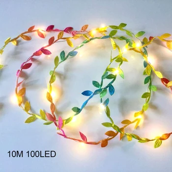 

10M 100 LED Tiny Leaves Garland Fairy Light Copper Wire Battery String Lights For Wedding Table Christmas Home Party Beloved O15