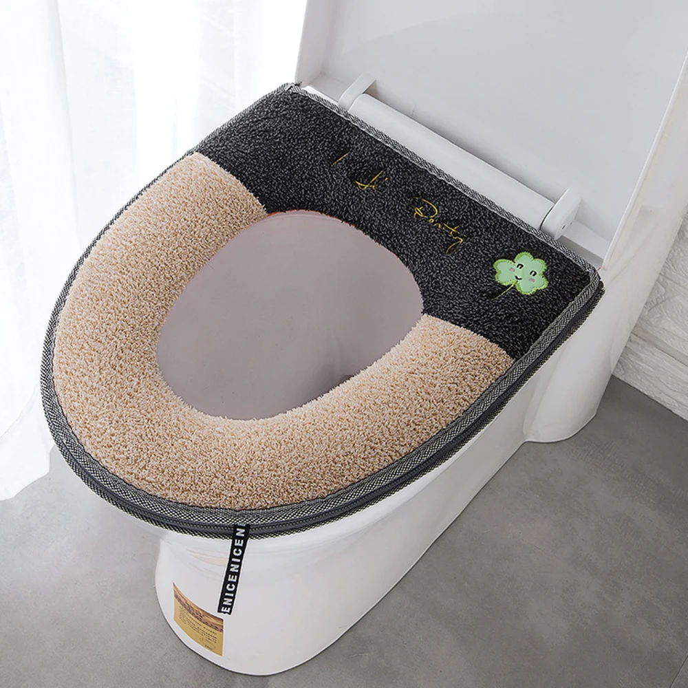 Details about   Toilet Seat Cover Thicken Zipper Warm Bathroom Fleece Closestool Lid Cover Hong2 