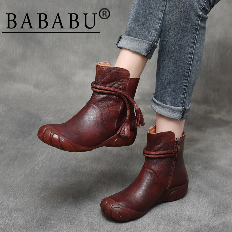 

2019 autumn and winter new national style retro leather handmade soft bottom platform boots women's boots Knight boots