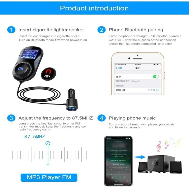 Bluetooth fm-передатчик ЖК-дисплей Аудио Автомобильный MP3-плеер беспроводной автомобильный fm-модулятор громкой связи вызов автомобильный комплект двойной USB 11