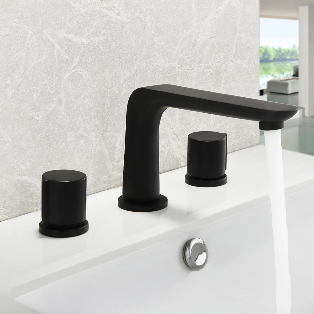 

SKOWLL Widespread Bathroom Faucet 3 Hole Roman Tub Faucet Deck mount Bathtub Faucet 360 Swivel Vanity Faucet SK-6753, Black