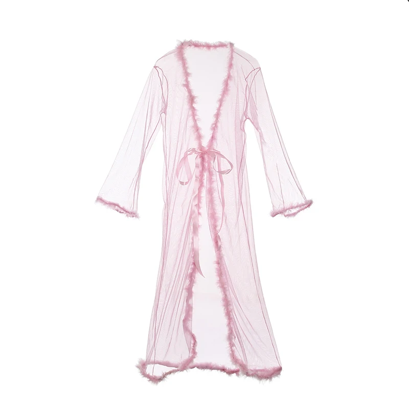 Женский сексуальный Неглиже длинный купальный костюм платье Babydoll ночная одежда для сна Рождественский плюшевый длинный рукав женский костюм - Цвет: Розовый