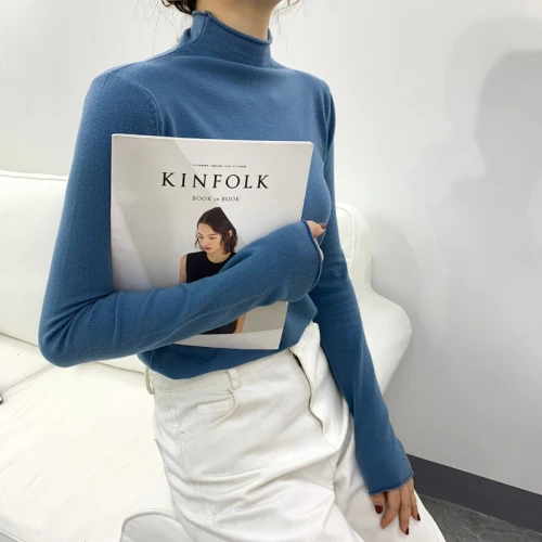 Solid Turtleneck Slim Knitted Sweater Women Winter Warm Wild Long Sleeve Bottoming Tops Fashion Elegant Knit Pullovers Sweater