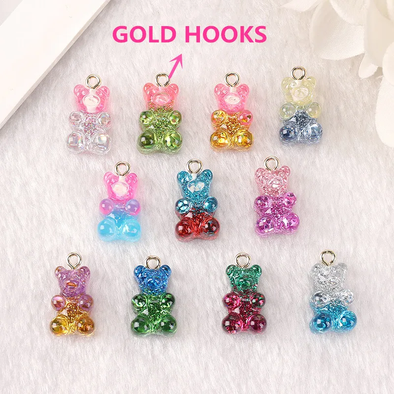 Gummy Bear Charms/ Resin Solid Gummy Bear Charms With Hooks/ Set of 2/  Jewelry Making Supplies/ 11x20mm 