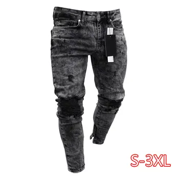 

Cotton Jeans Men Spring 2020 MenClothes Denim Pants Distressed Freyed Slim Fit Casual Trousers Stretch Ripped Jeans