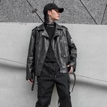Осенняя новая кожаная куртка мужская Тонкая модная однотонная Повседневная мотоциклетная куртка Мужская Уличная дикая хип-хоп куртка-бомбер