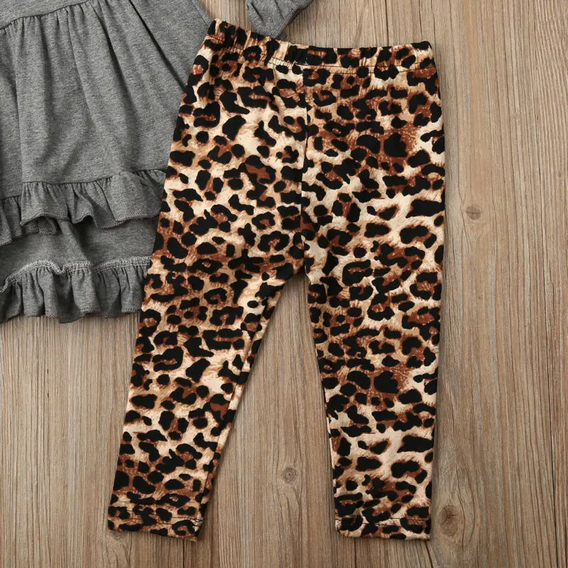 Комплект из 3 предметов для маленьких девочек футболка+ штаны с леопардовым принтом зимняя одежда для малышей комплект одежды для младенцев, спортивный костюм для девочек