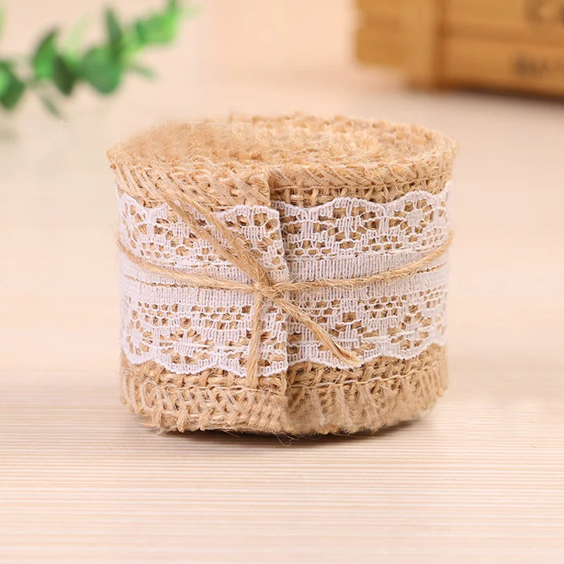 

2m Jute Burlap Natural Hessian Ribbon with Lace Trim Edge Wedding 2m/6.6ft Craft