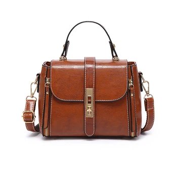 

Women's 2020 bag Wild Oil wax leather Small square bag Large capacity Shoulder diagonal bag Feminine handbag Purse and Handbag