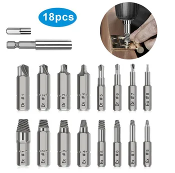 

18 pcs Bolt Nut Screws Remover Extractor Easy Out Set Left Hand Drill Bits Spiral Flute Broken Screw Threading Hand Tools