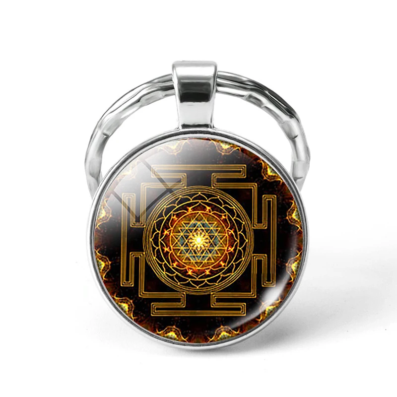 Sri Yantra Мандала шаблон брелок стеклянная подвеска буддийская Священная Геометрия брелки духовные ювелирные изделия Мандала Цветок аксессуары