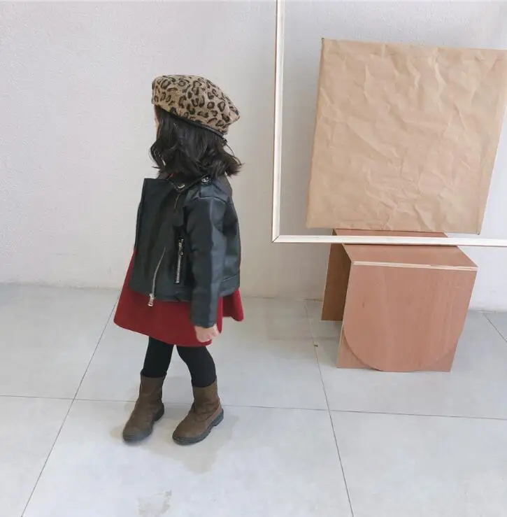 Кожаное пальто в Корейском стиле для девочек модная зимняя куртка для девочек детская одежда От 1 до 6 лет